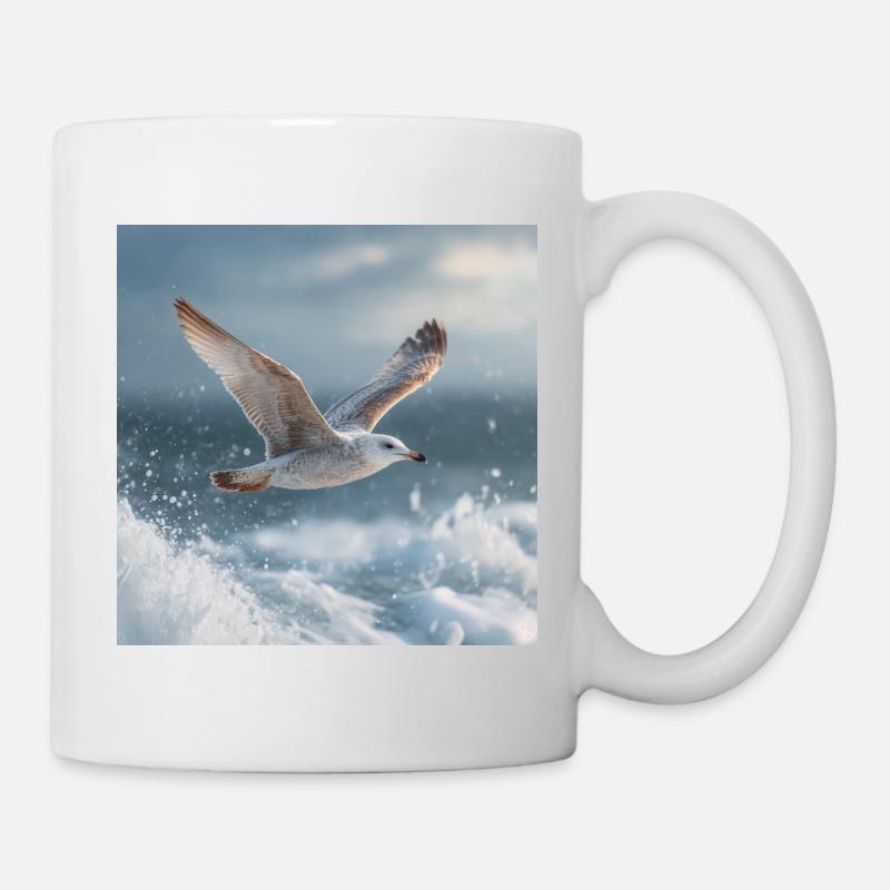 Seagull in flight North Sea Maritime Art - Mug - white