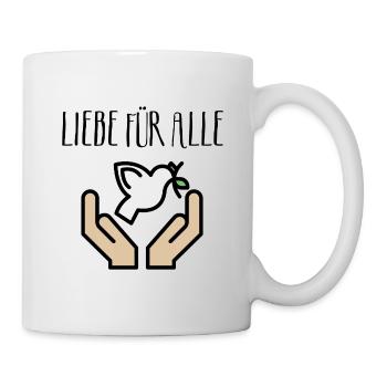 Liebe für alle. Friedenstaube, Weltfrieden, peace - Tasse - Weiß - Rechts