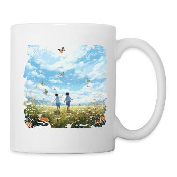 Amis insouciants d’enfants en vol papillon - Mug blanc - blanc - Droite