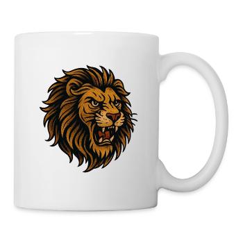 Löwenkopf im goldbraunen Stil - Tasse - Weiß - Rechts