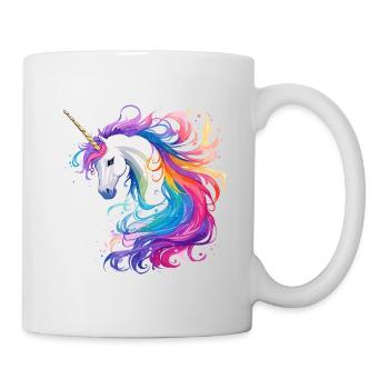 Regenbogen-Einhorn Kopf Portrait - Tasse - Weiß - Rechts
