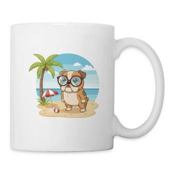 Cute Bulldog with Glasses Beach Summer Vacation - Mug - white - Right