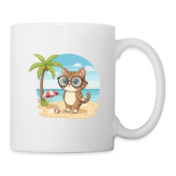 Chat mignon avec des lunettes vacances d’été à la plage - Mug blanc - blanc - Droite