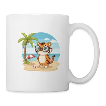 Süßer Tiger mit Brille Strandsommerferien - Tasse - Weiß - Rechts