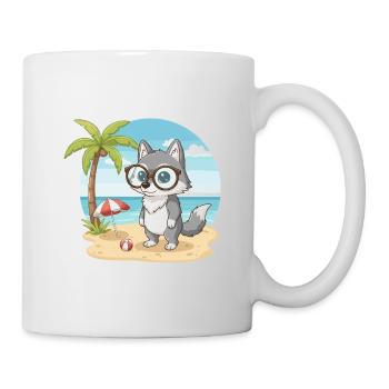 Vacances d’été sur la plage du Loup Mignon aux Lunettes - Mug blanc - blanc - Droite