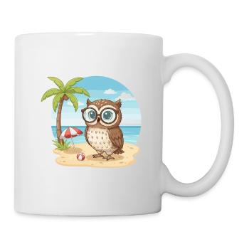 Cute Owl with Glasses Beach Summer Vacation - Mug - white - Right
