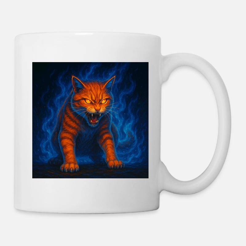 Flaming cat in blue flames - Mug - white