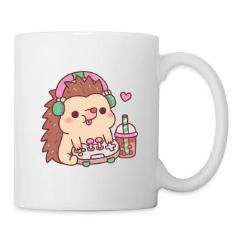 Süßer Igel Mit Gamecontroller Und Boba Tee - Tasse - Weiß - Rechts