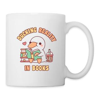 Cute Duck Ducking Reality In Books Funny - Mug - white - Right