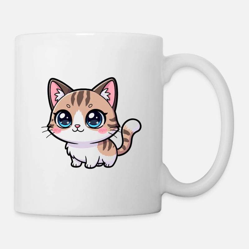 Kawaii Tabby-Kätzchen Großäugig - Tasse - Weiß
