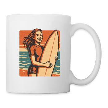 Retro Surferin am Sonnenuntergang - Tasse - Weiß - Rechts