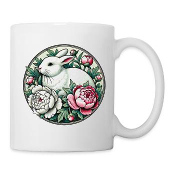 White Rabbit in Floral Peony Circle - Mug - white - Right