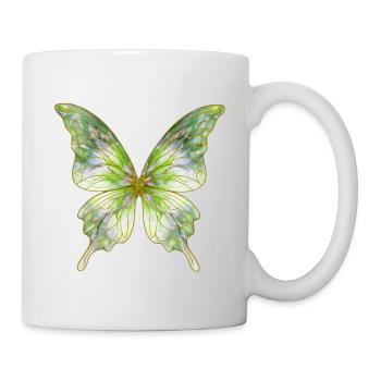 Grüner Aquarellschmetterling Glanz - Tasse - Weiß - Rechts