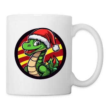 Dino Santa im Weihnachtskreis - Tasse - Weiß - Rechts