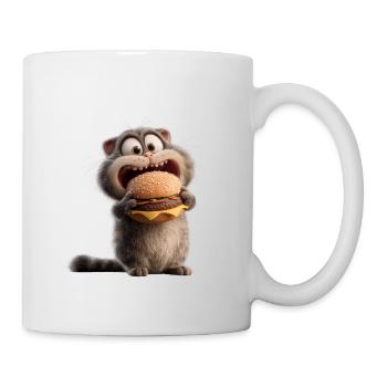 Cat with Burger Hungry Funny Food Bowl Animal - Mug - white - Right