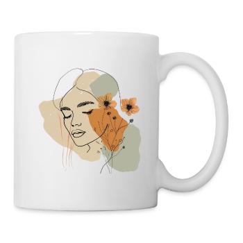 Boho Woman Line Art – Floral Minimalist Portrait - Tasse - Weiß - Rechts