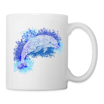 Zentangle-Delfin - Tasse - Weiß - Rechts