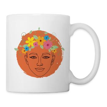 Frau mit Blütenkranz, naturverbunden - Tasse - Weiß - Rechts