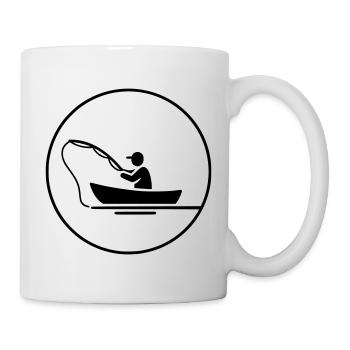 Logo de la silhouette du pêcheur dans le bateau - Mug blanc - blanc - Droite