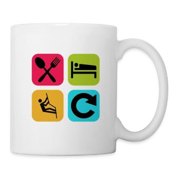 Essen, schlafen, klettern, wiederholen, lustiges Zitat, Fels, - Tasse - Weiß - Rechts