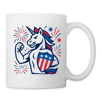 Patriotic Unicorn Power Maskottchen USA Stärke - Tasse - Weiß - Rechts