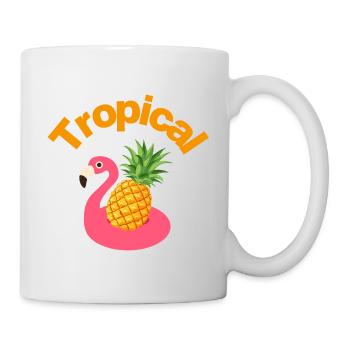 Tropical Vibes. Flamingo & Ananas. Urlaub, Auszeit - Tasse - Weiß - Rechts