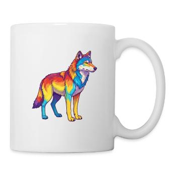 Bunte Wolf-Regenbogen-Pop-Art-Aquarell - Tasse - Weiß - Rechts