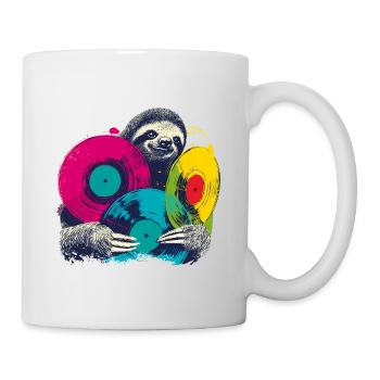 Paresseux avec disques vinyles, pop art amateur de musique - Mug blanc - blanc - Droite