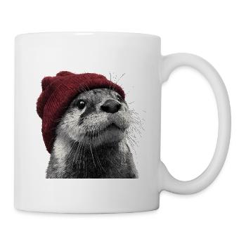 Otter mit roter Mütze – Winter Tier Illustration - Tasse - Weiß - Rechts
