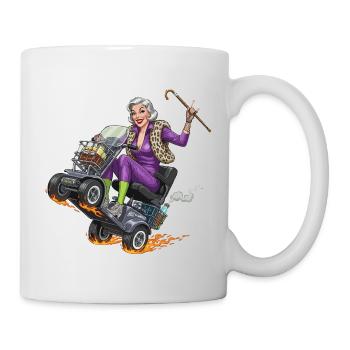 Granny purple on racing mobility scooter - Mug - white - Right