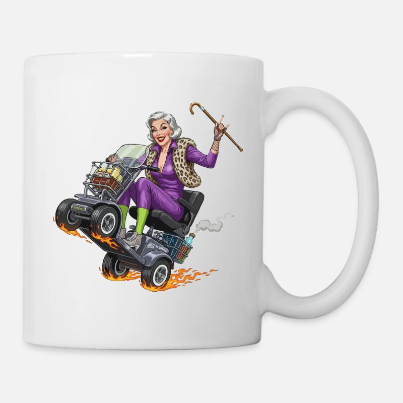 Granny purple on racing mobility scooter - Mug - white