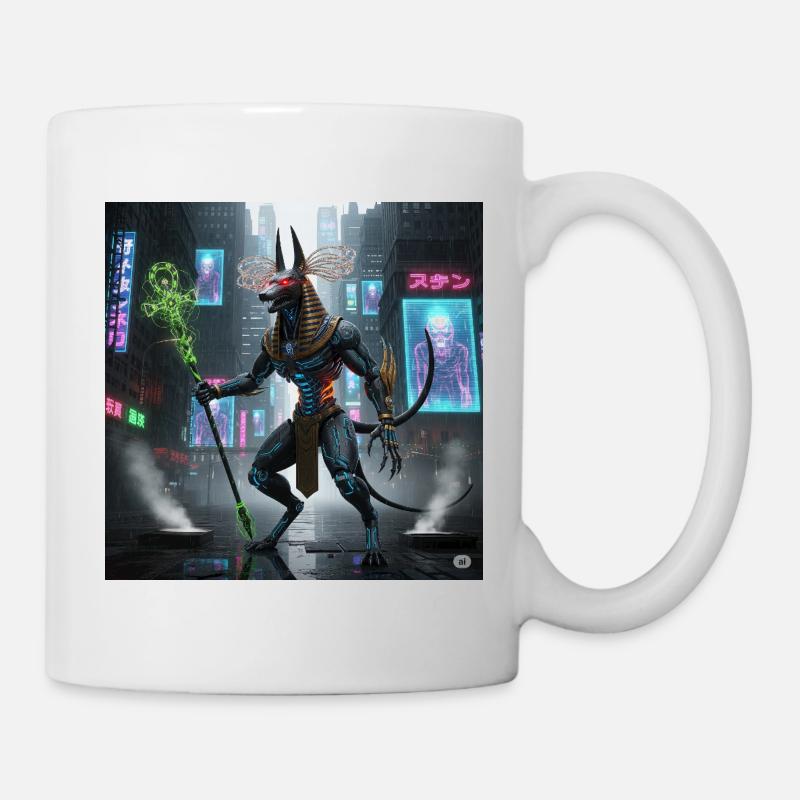Anubis-Mechaniker im städtischen Neon - Tasse - Weiß