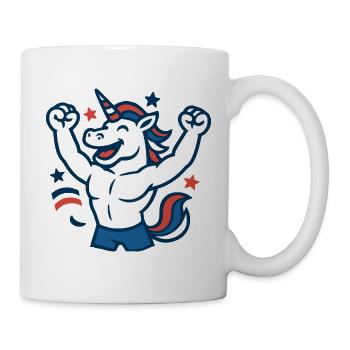 Frohes Einhorn-Maskottchen-Feiern Power Fun - Tasse - Weiß - Rechts