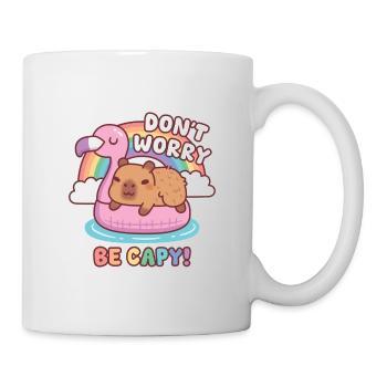 Süßes Capybara, entspann dich auf Flamingo, mach dir keine Sorgen, sei Capy. - Tasse - Weiß - Rechts