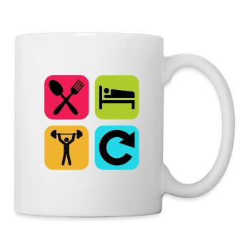 Essen, schlafen, heben, wiederholen, lustiges Zitat, Fitnessstudio, - Tasse - Weiß - Rechts