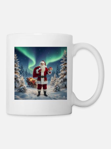 Le Père Noël des Aurores Boréales dans la Forêt d’Hiver - Mug blanc - blanc