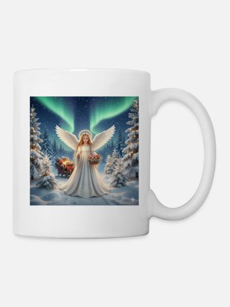 Anges dans la forêt hivernale des aurores boréales - Mug blanc - blanc