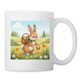 Lapin de Pâques avec panier et œufs - Mug blanc - blanc - Droite