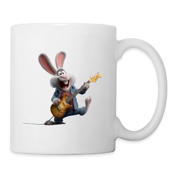 Rock bunny with electric guitar in cartoon style - Mug - white - Right