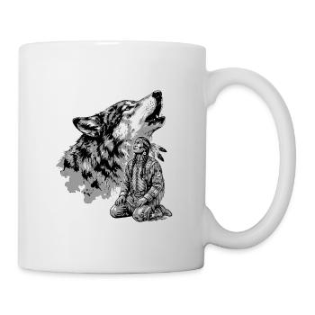 Indianer Krieger mit heulendem Wolf - Tasse - Weiß - Rechts
