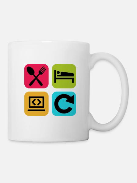 Essen, schlaf, Programm wiederholen, lustiger Zitatcode - Tasse - Weiß