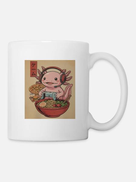 Kawaii Japan Gamer Axolotl Eat Ramen Anime Pizza - Mug - white