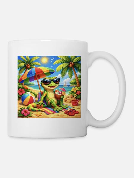 Gecko sur la plage avec des lunettes de soleil - Mug blanc - blanc