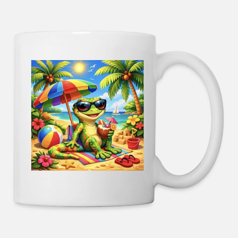 Gecko sur la plage avec des lunettes de soleil - Mug blanc - blanc