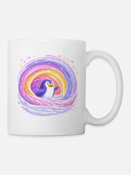 Regenbogen-Pinguin im Wirbel - Tasse - Weiß