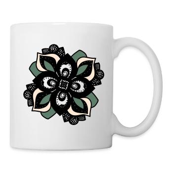 Blütenmandala Grün-Peach - Tasse - Weiß - Rechts