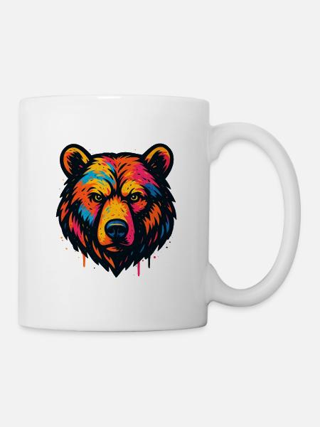 Bunter Bärenkopf Kunstdruck - Tasse - Weiß