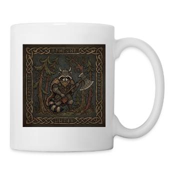 Viking Raccoon Warrior with Rune Axe - Mug - white - Right