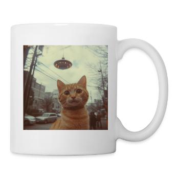 UFO cat over neon city - Mug - white - Right
