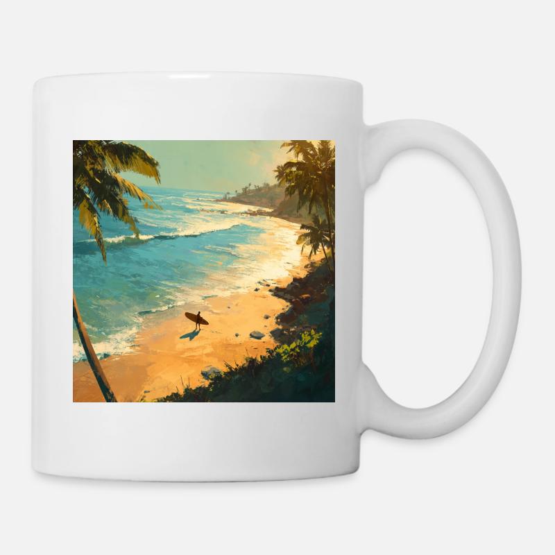 Sunny beach surfers on palm beach - Mug - white